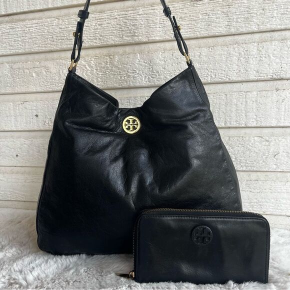 TORY BURCH Black Amanda Marion Robinson Hobo Baguette + Wallet Set - Picture 2 of 12